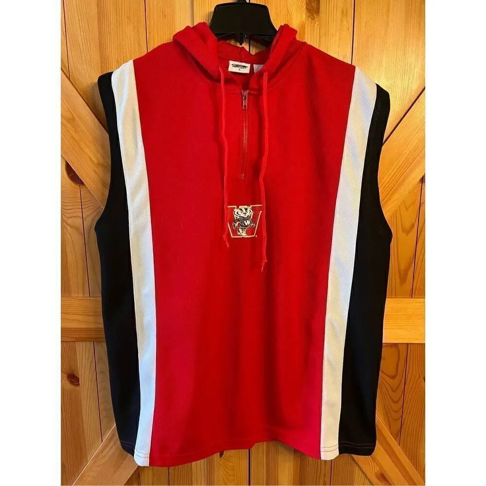 Pro Edge No Sleeve Hoodie Men’s Large Wisconsin Badgers (3119)￼